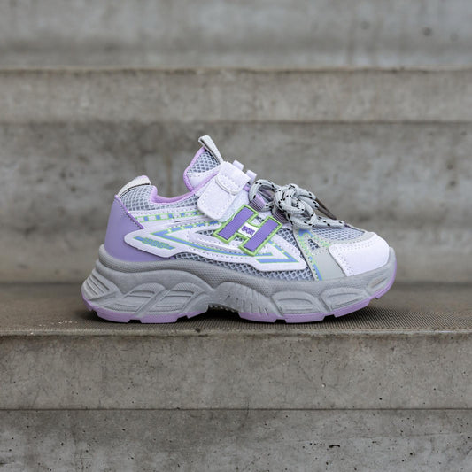 Zijaanzicht van stijlvolle paarse kindersneaker Splashz Purple voor meisjes